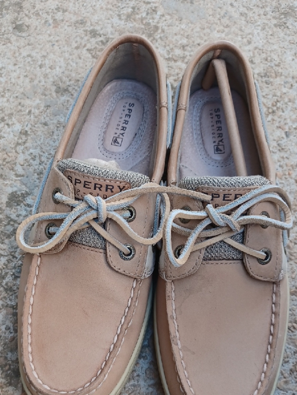 Sperry Women Tan Boat Shoes with Rope Laces